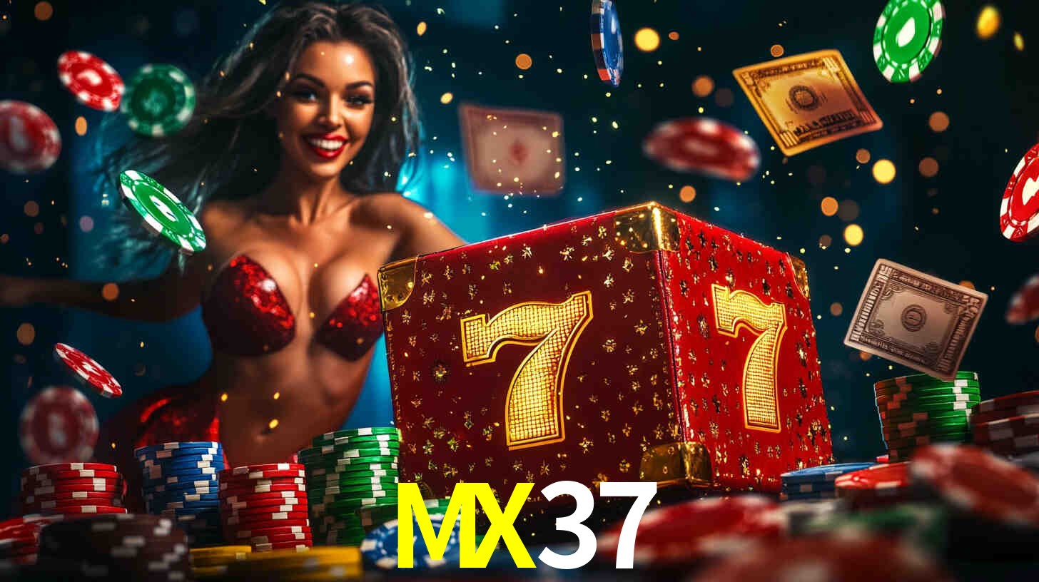 Escena dinámica inspirada en casino con iluminación MX37, cartas, fichas e íconos de juegos digitales en un espacio moderno de juegos.