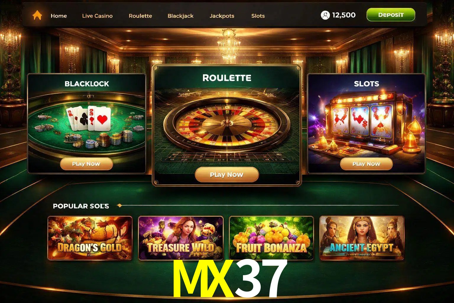 Vista de la plataforma MX37 Casino mostrando categorías organizadas de juegos en línea